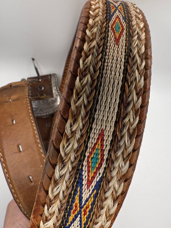 Vintage Southwestern Western Belt Braided Leather Engraved Buckle Boho Cowgirl main image 16